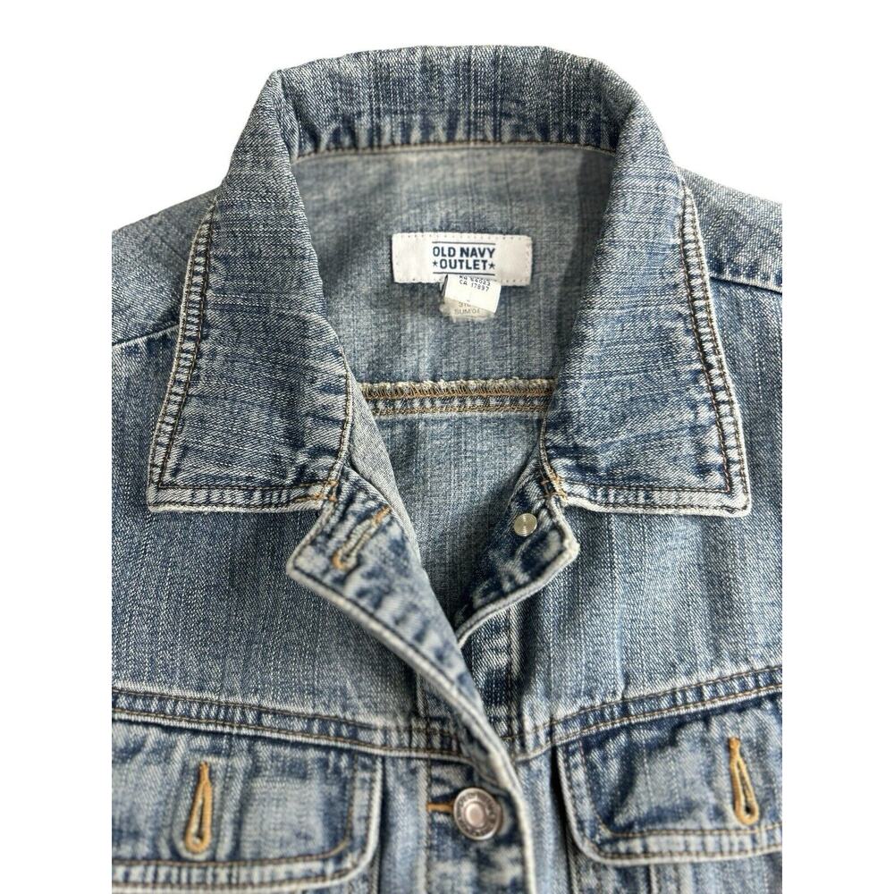 Vintage Y2K Old Navy Trucker Denim Jacket Sz M Light Blue Jean Wash - Picture 4 of 8